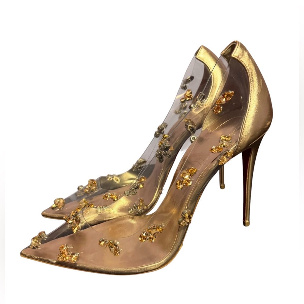 Christian Louboutin Clear Degraqueen Rose Gold Jeweled PVC Pointed-Toe Pumps - Picture 6 of 17